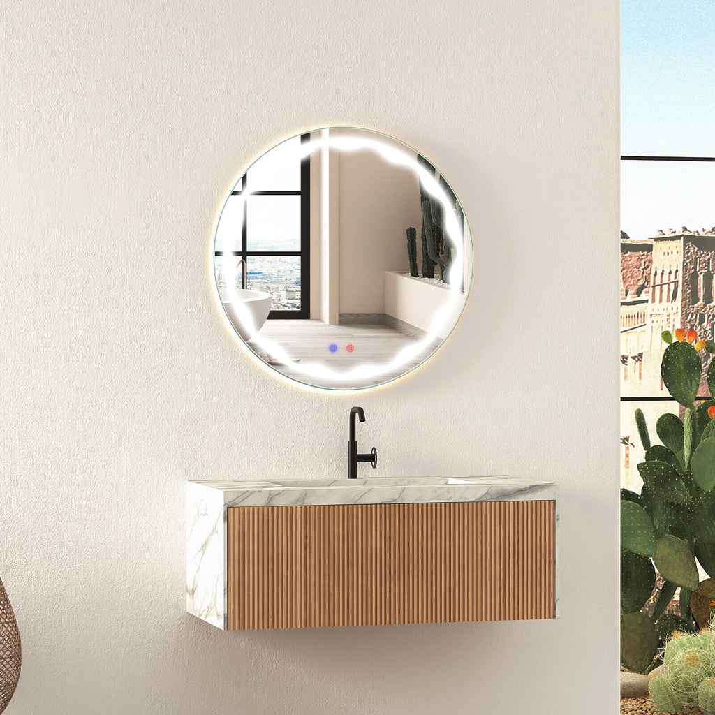 24 Inch Round Wall Mirror with 3-Color LED Lights and Smart Touch Button
