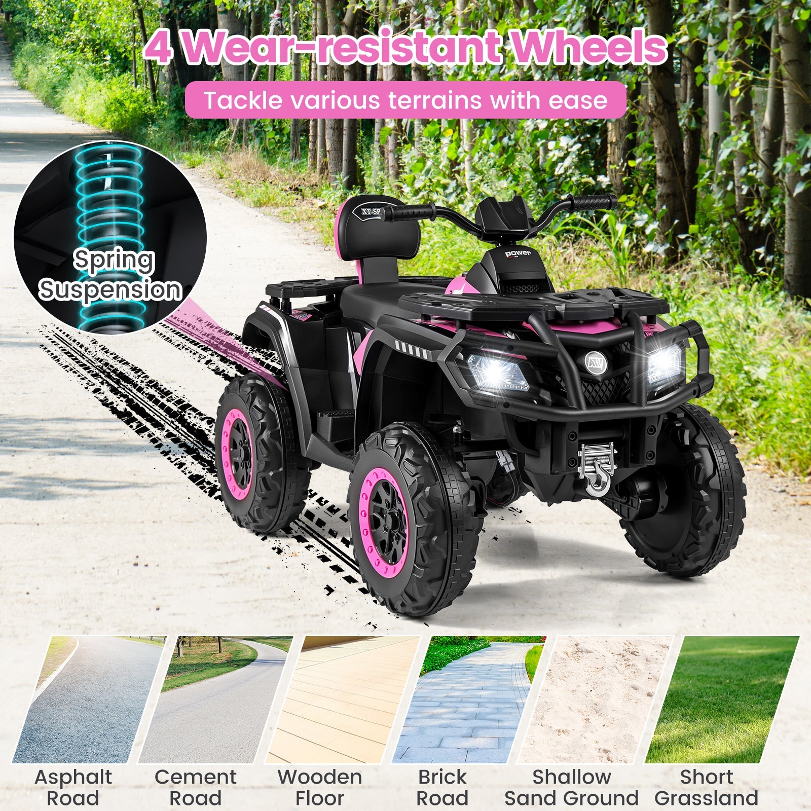 24V Kids ATV 2-Seater with 4 Motors with LED Lights and Music