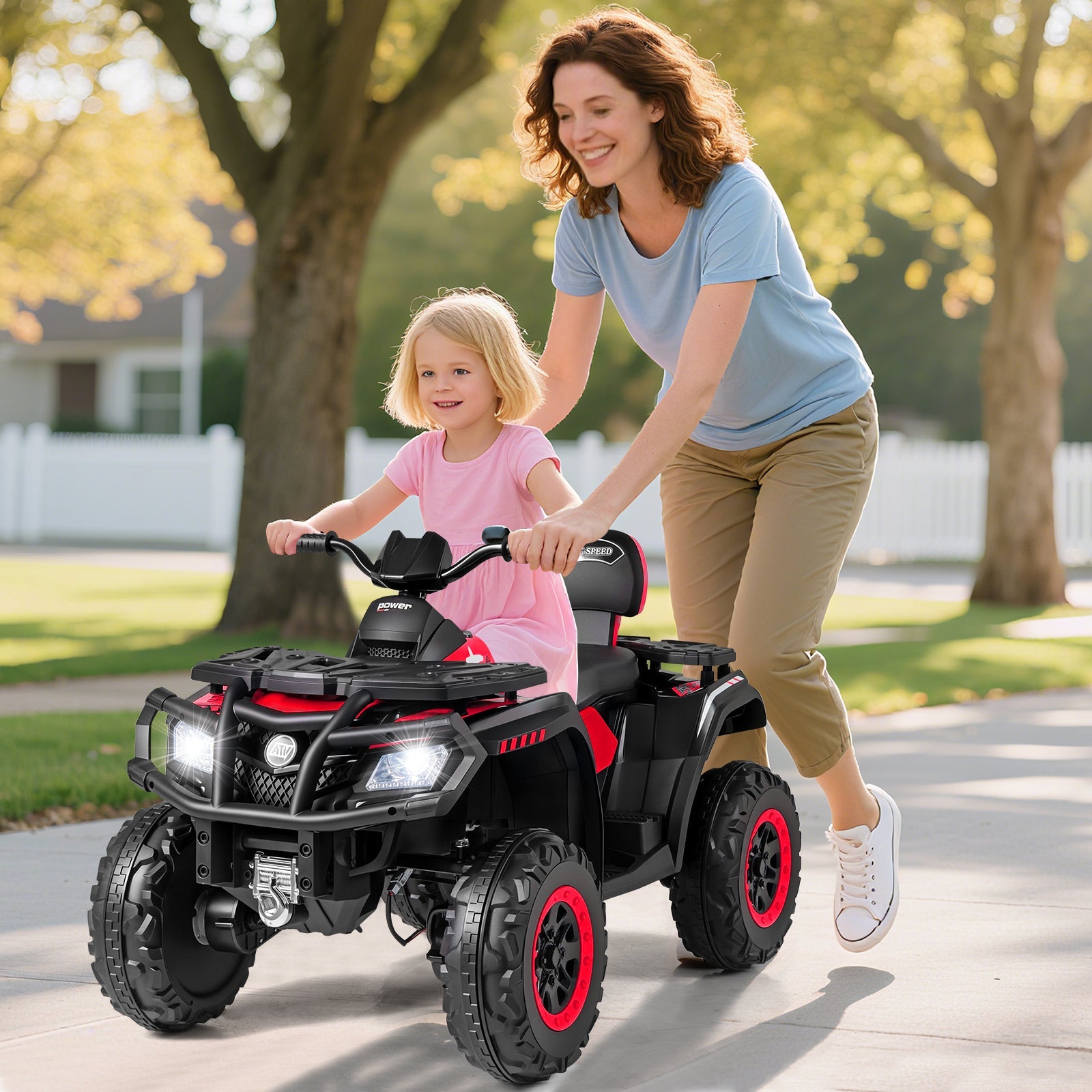 24V Kids ATV 2-Seater with 4 Motors with LED Lights and Music