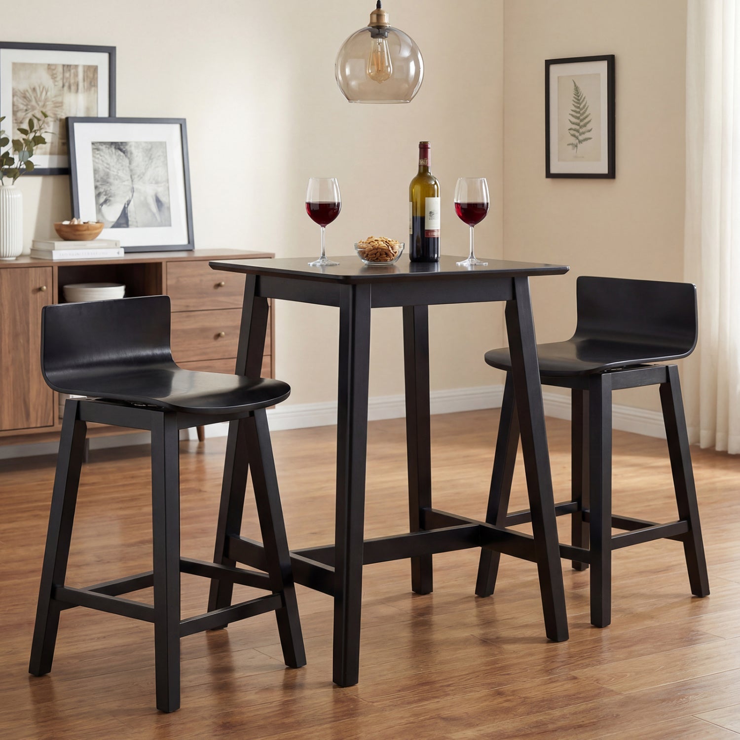 24.5 Inch Swivel Wooden Bar Stools Set of 4 with Rubber Wood Legs and Low Back