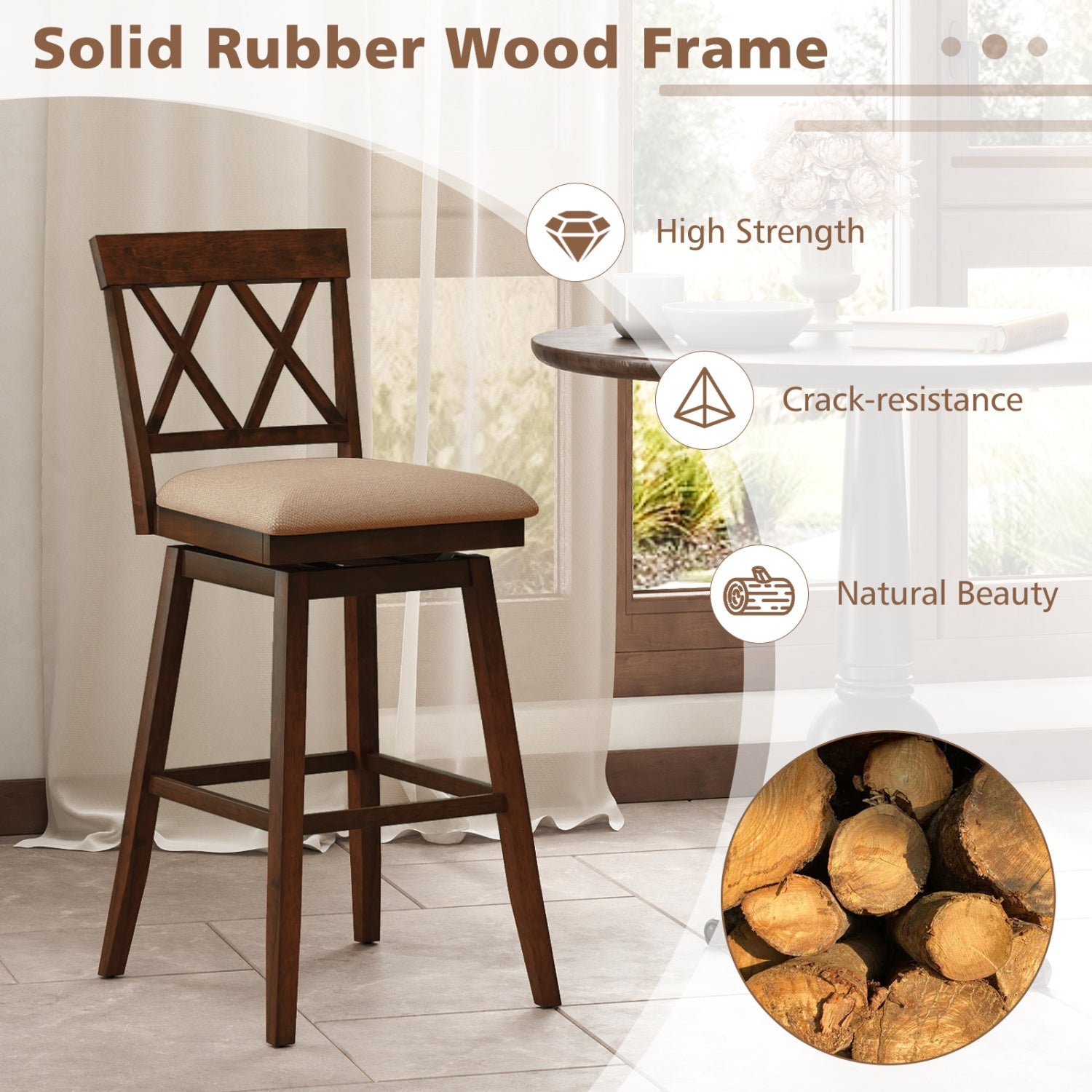 24 Inch Counter Height Barstools Set of 4 with Backrest and Upholstered Seat Cushion
