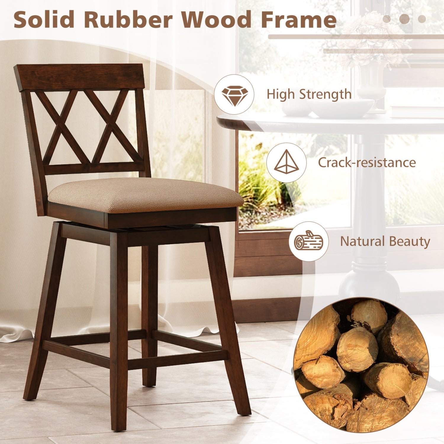 24 Inch Counter Height Barstools Set of 4 with Backrest and Upholstered Seat Cushion