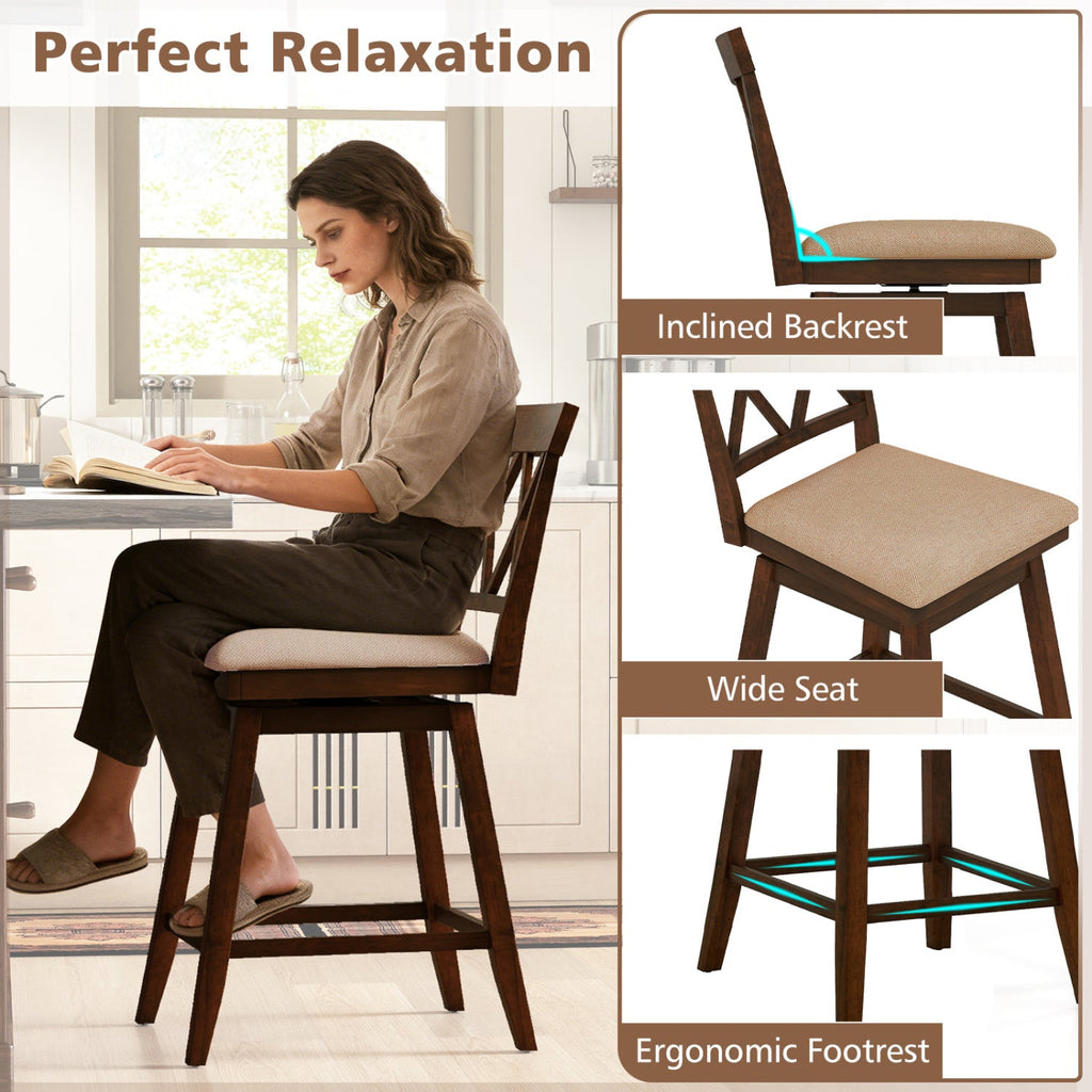 24 Inch Counter Height Barstools Set of 4 with Backrest and Upholstered Seat Cushion