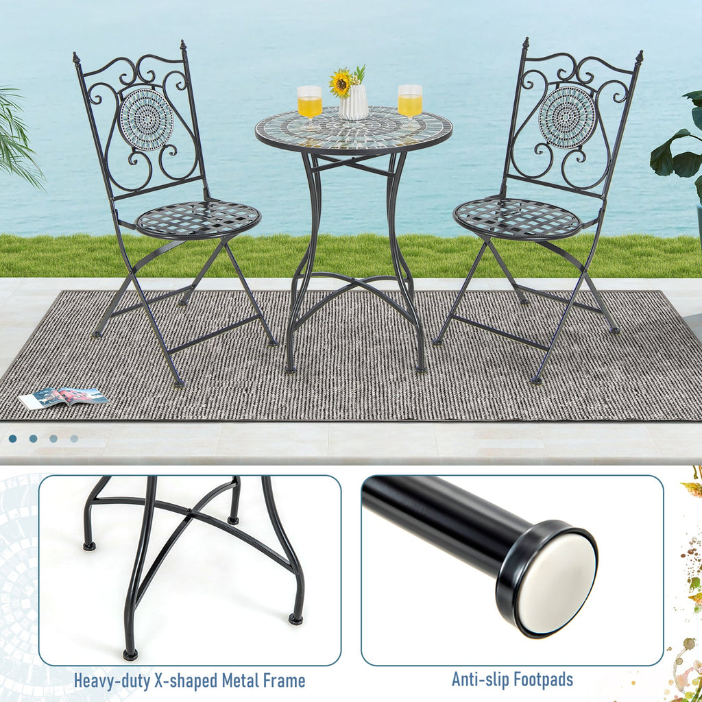 24 Inch Patio Bistro Table with Ceramic Tile Tabletop