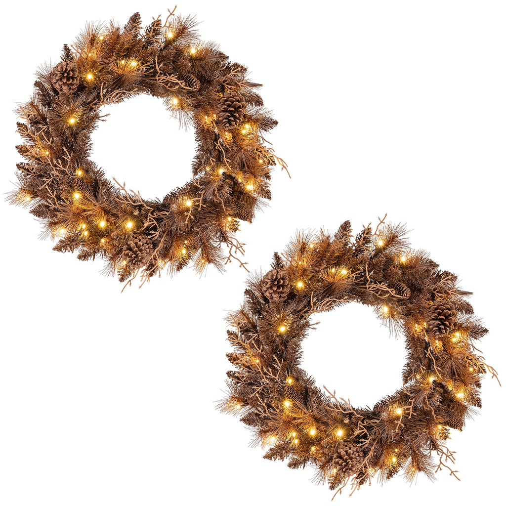 24 Inch Pre-lit Christmas Wreath with 105 Branch Tips and 35 Warm White LED Lights