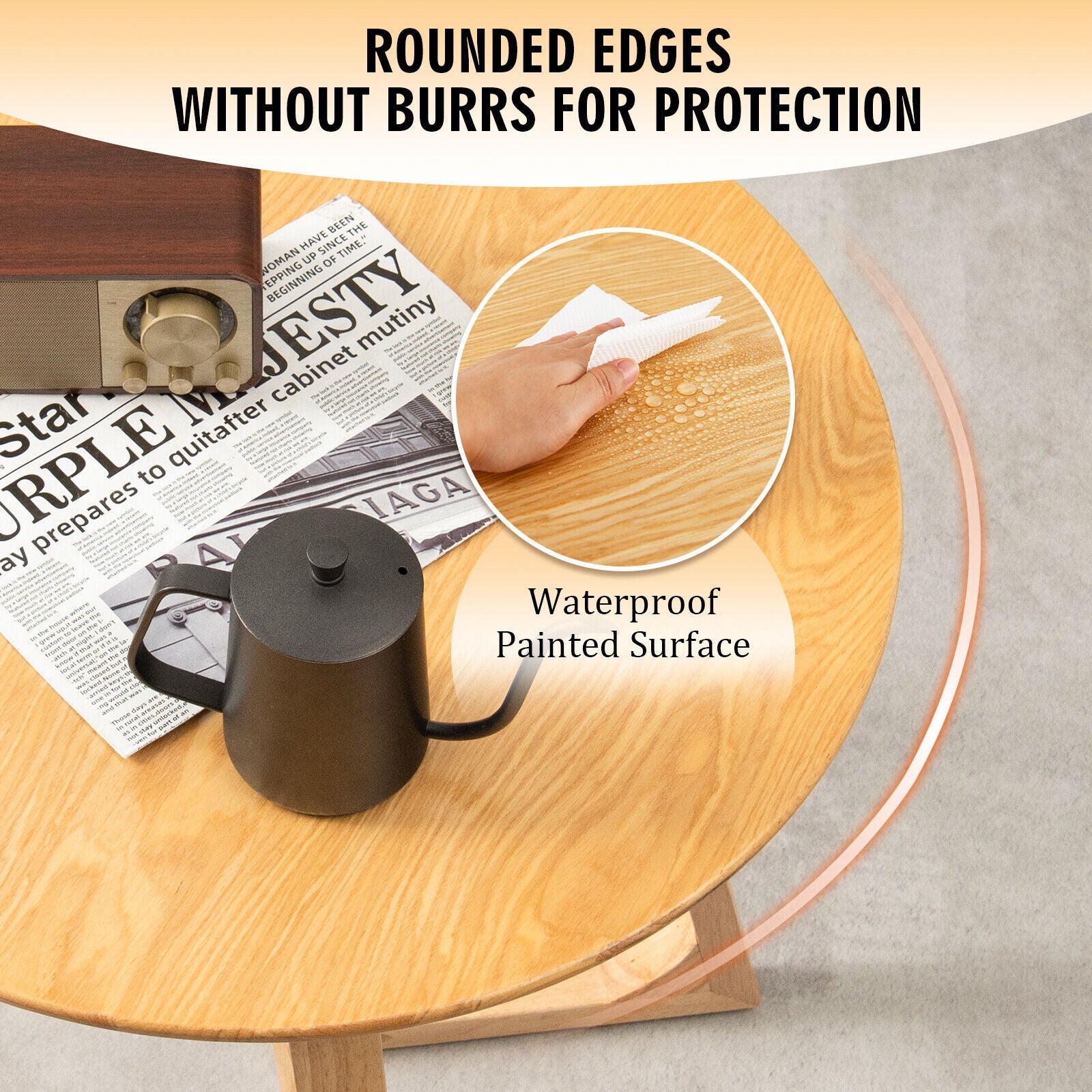 24 Inch Round End Table with Adjustable Foot Pads Natural