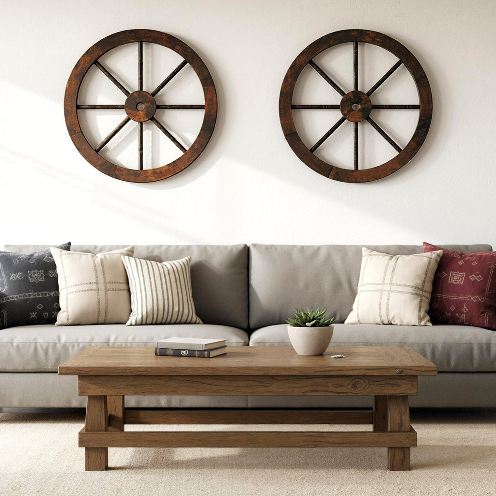24 Inch Set of 4 Decorative Wooden Wagon Wheel Carbonized Solid Fir Wood