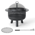 24 Inch Wood Burning Fire Pit with Log Grate and Mesh Screen for Outside