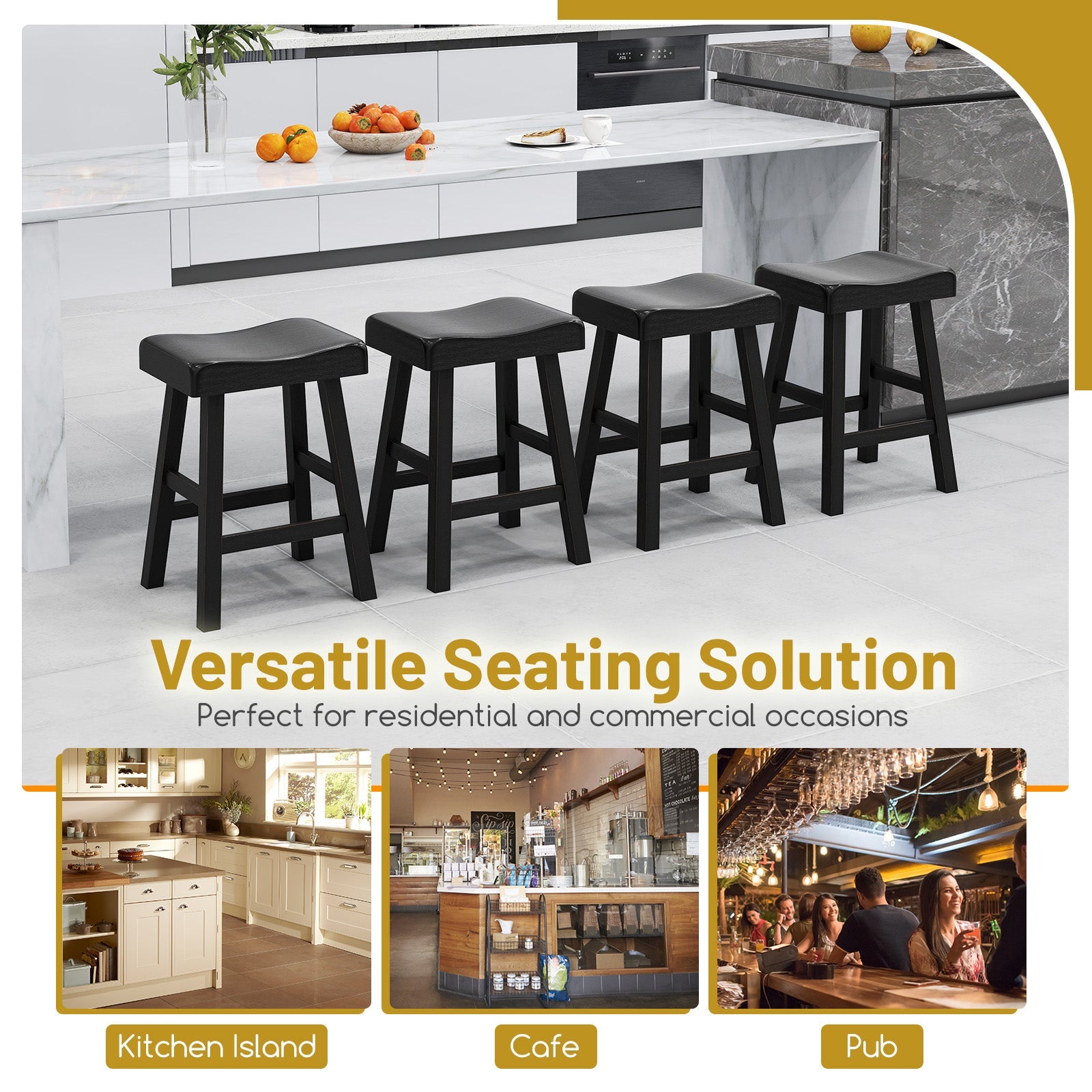 24 Inches Counter Height Stools Set of 2 with Footrest for Restaurant Cafe Pub-Black