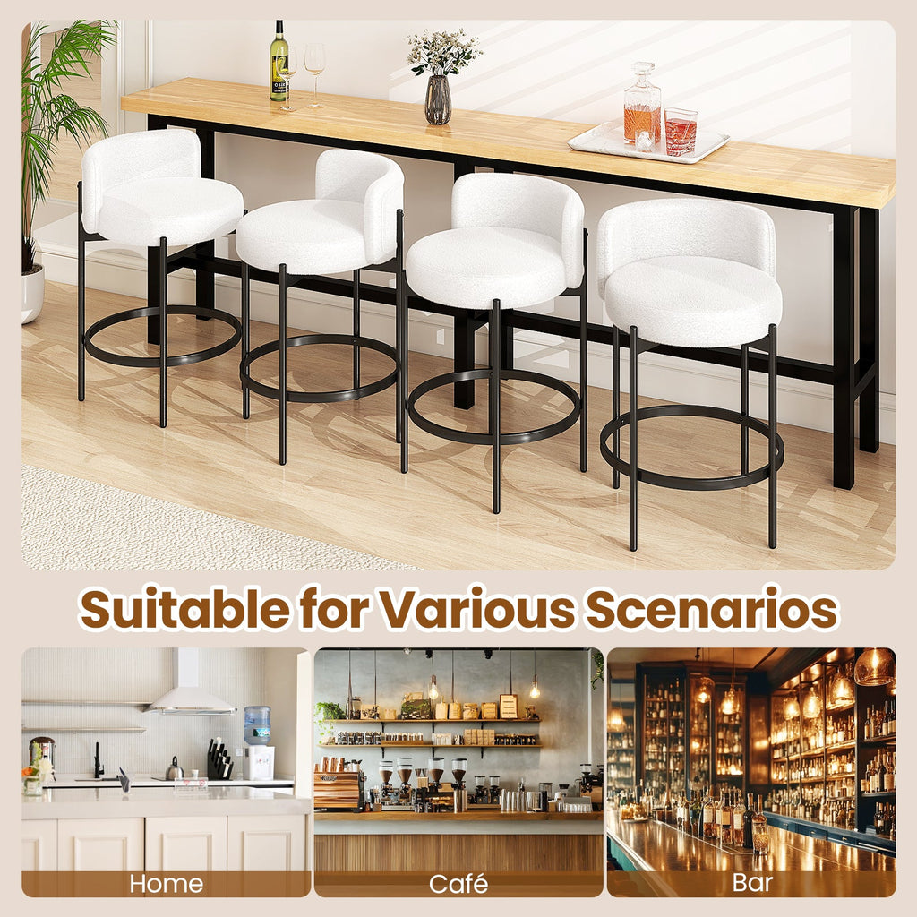 24 Inch Boucle Counter Stools Set of 2 with Curved Backrest