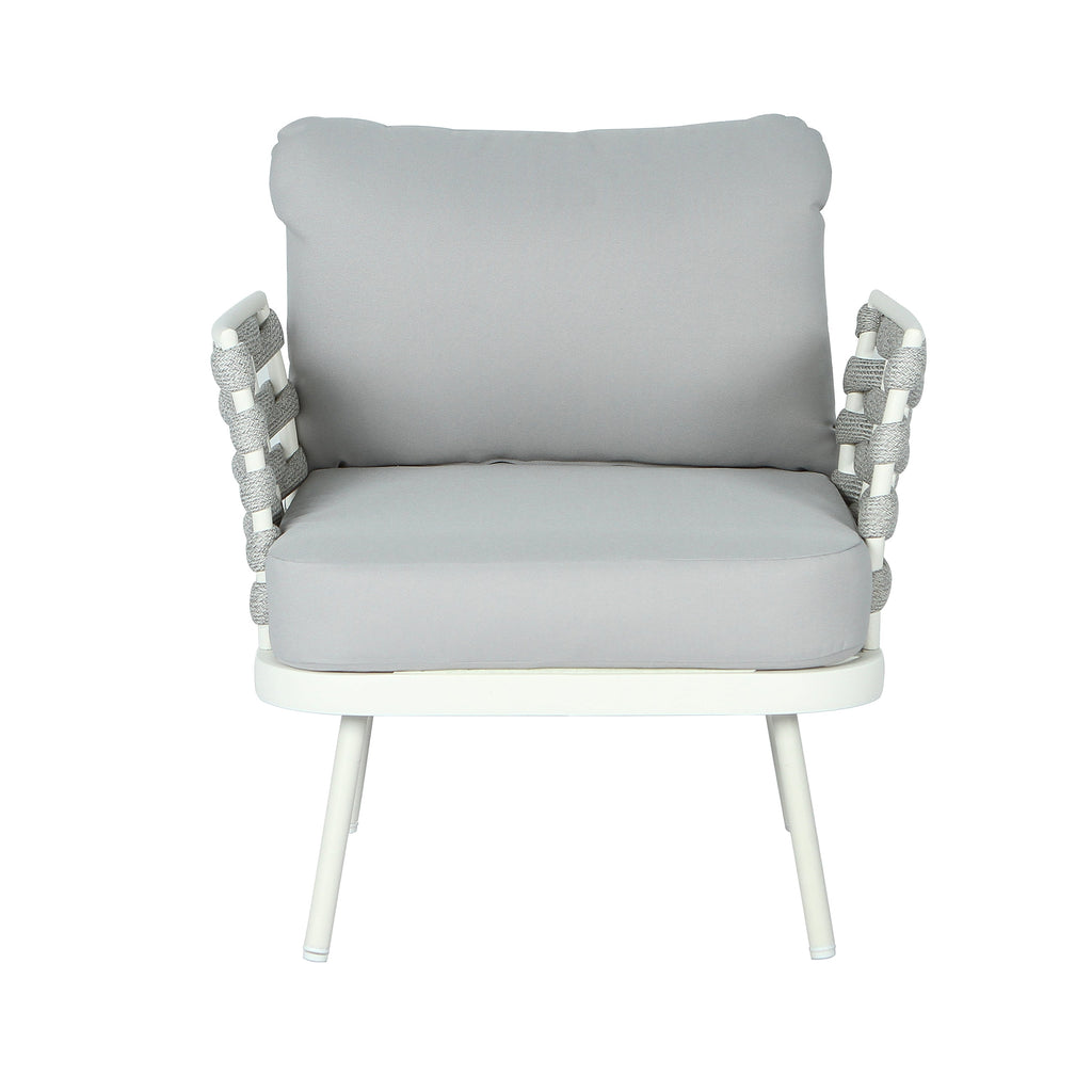 Outdoor Sofa Set Steel Rope Off White Gray Cushion 4 Piece Seats 4