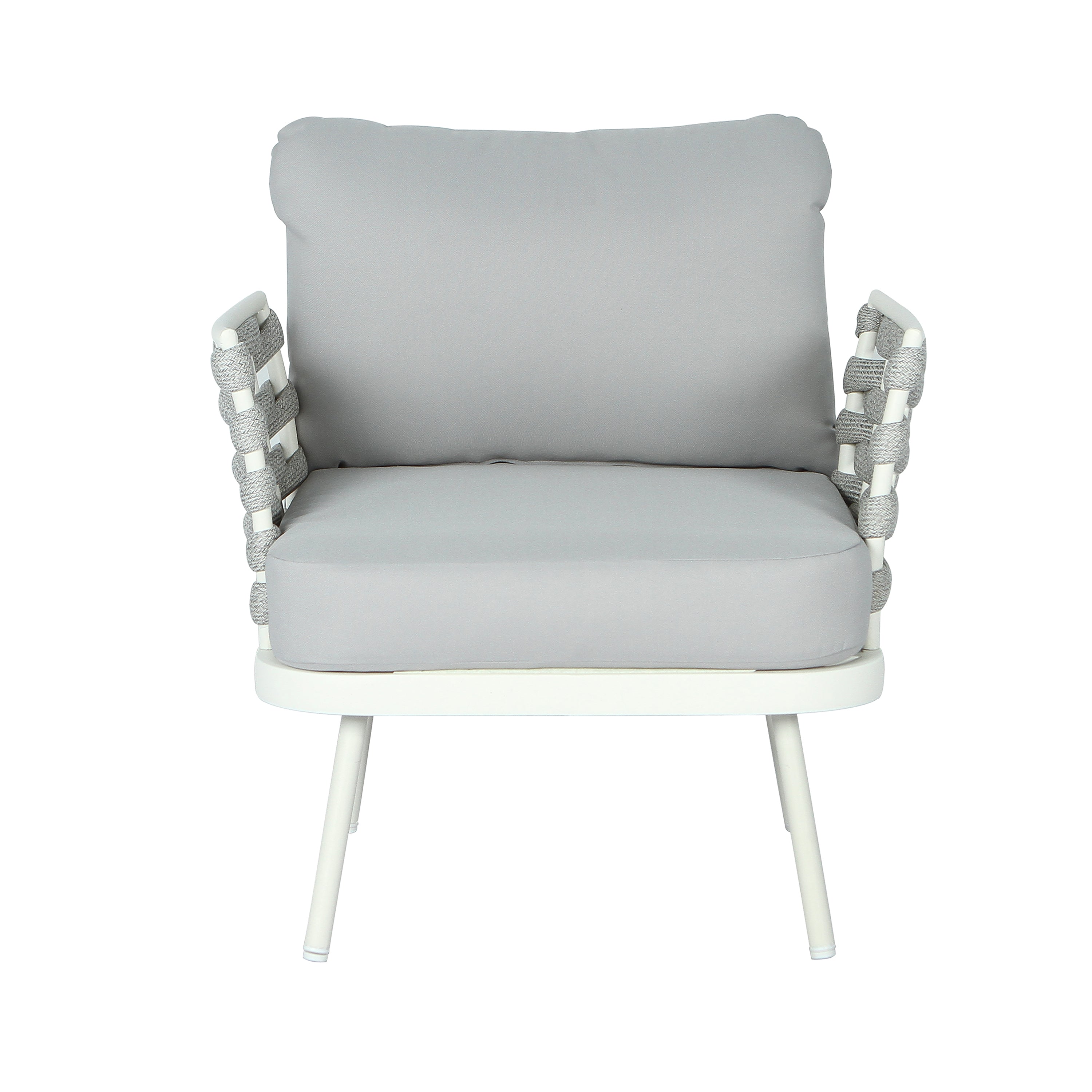 Outdoor Sofa Set Steel Rope Off White Gray Cushion 4 Piece Seats 4