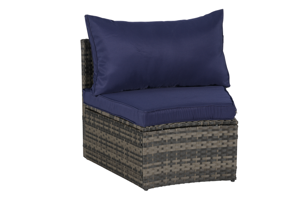 Outdoor Sectional Set PE Rattan Steel Dark Blue Half Moon 7 Piece 380 LB