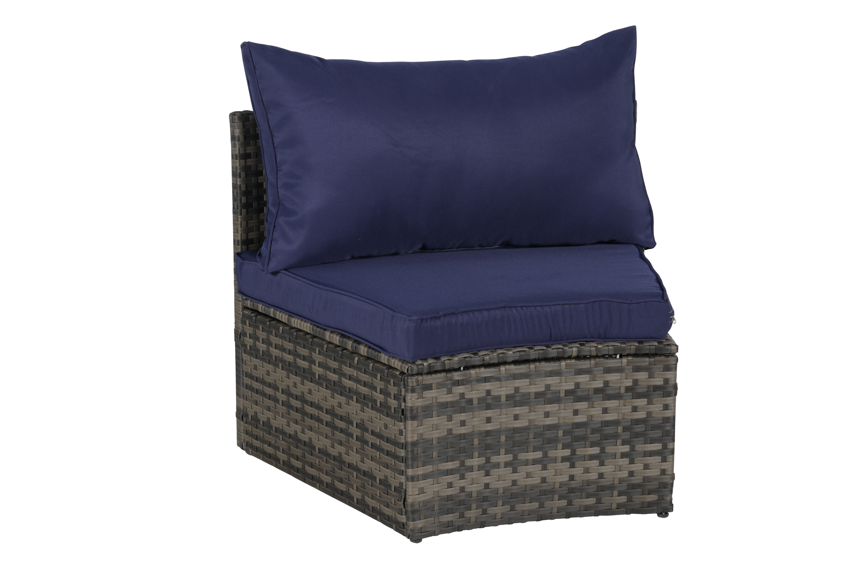Outdoor Sectional Set PE Rattan Steel Dark Blue Half Moon 7 Piece 380 LB