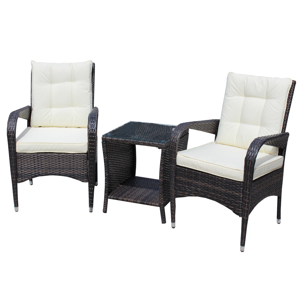 Outdoor Conversation Set PE Rattan Steel Brown Beige Cushion 3 Piece