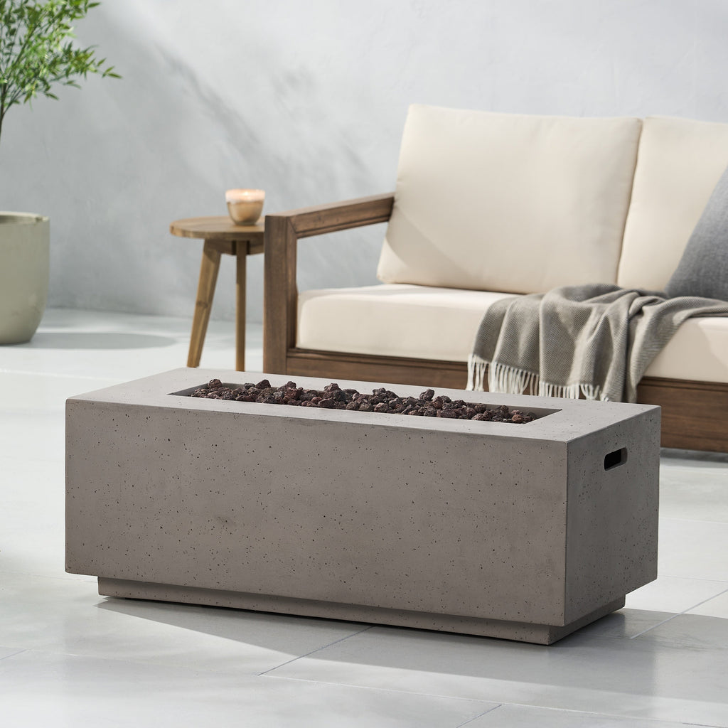 Modern 40 Inch Outdoor Rectangular MGO Fire Pit 40000 BTU, Dark Grey
