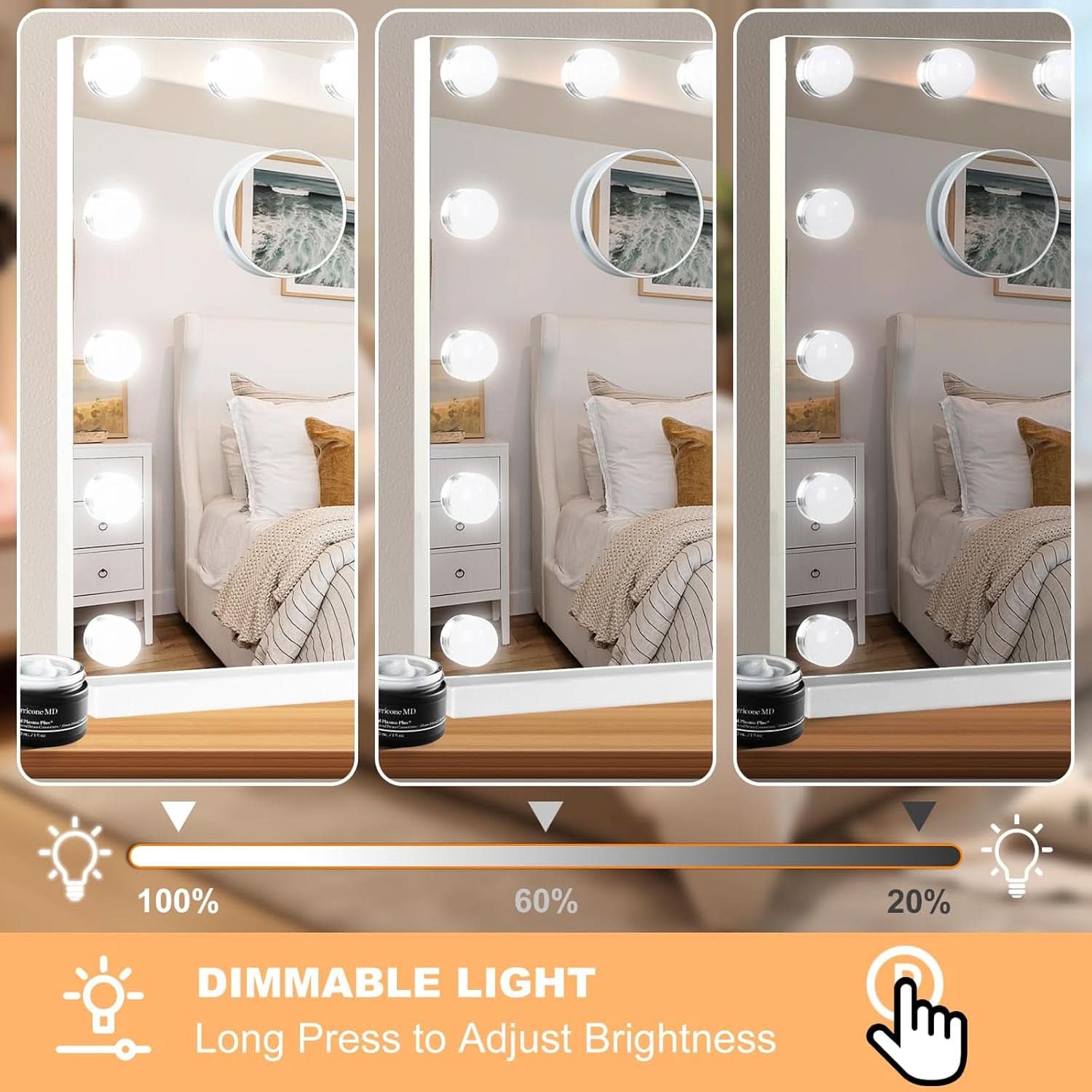 23 Inch Vanity Mirror With Dimmable Lights 10x Magnification