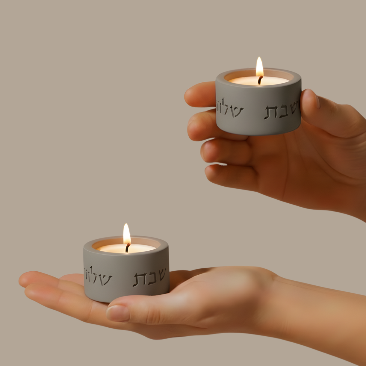 Shabbat Candle Holders Set with Concrete Tray – Pure Line Series