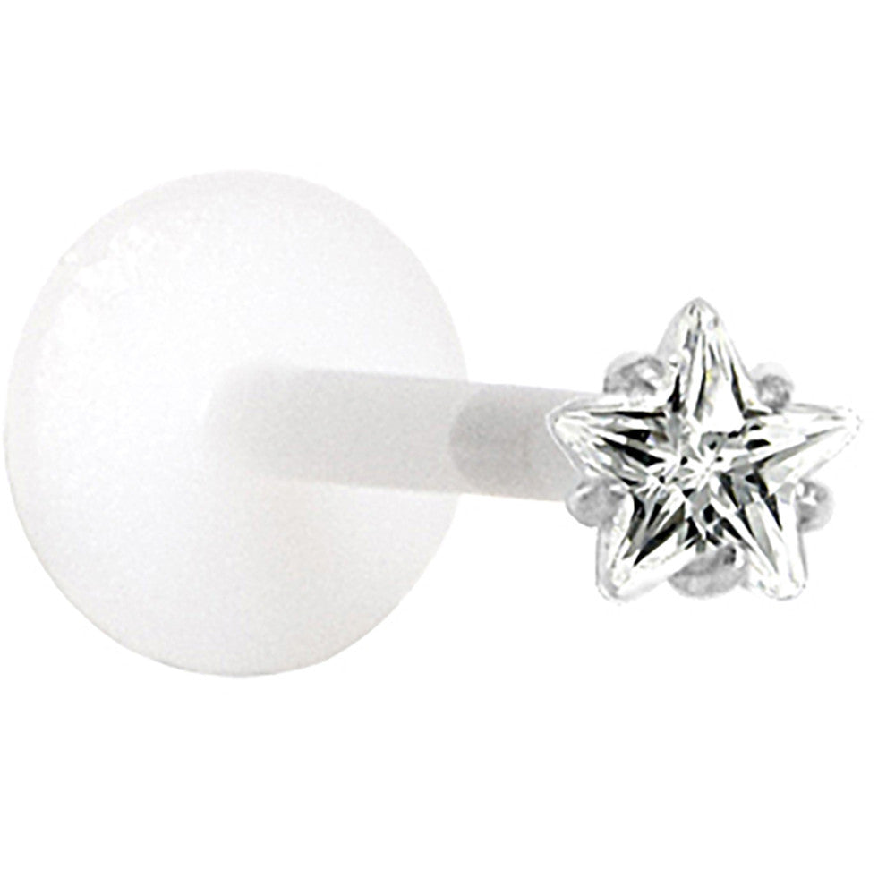 16G 3/8 Clear 3mm CZ Star Labret Monroe