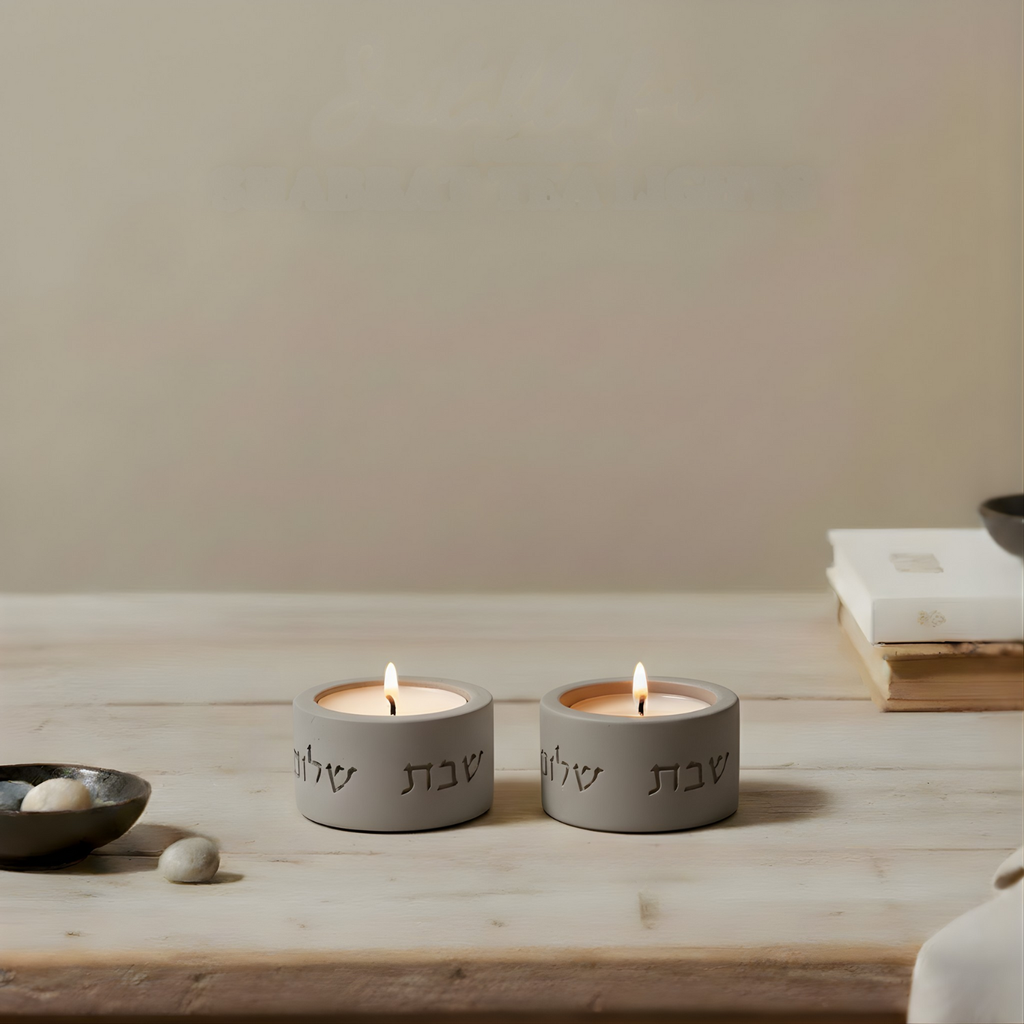 Elegant Shabbat Candle Holder Pair from Concrete - Flow Series