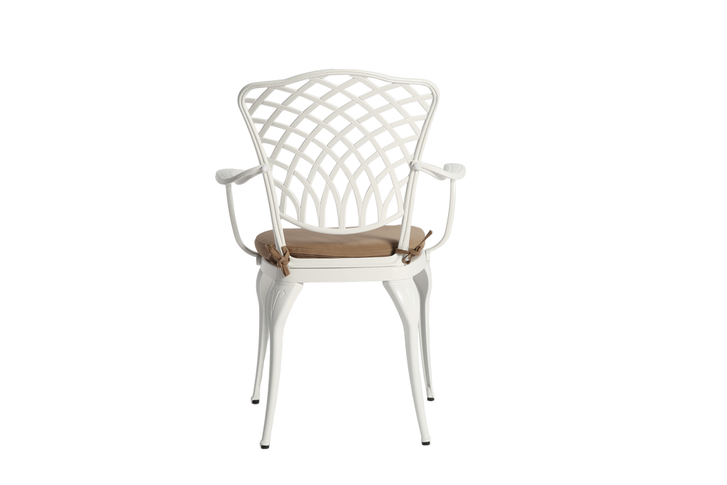 Outdoor Bistro Set Cast Aluminum White 3 Piece Umbrella Hole Cushions