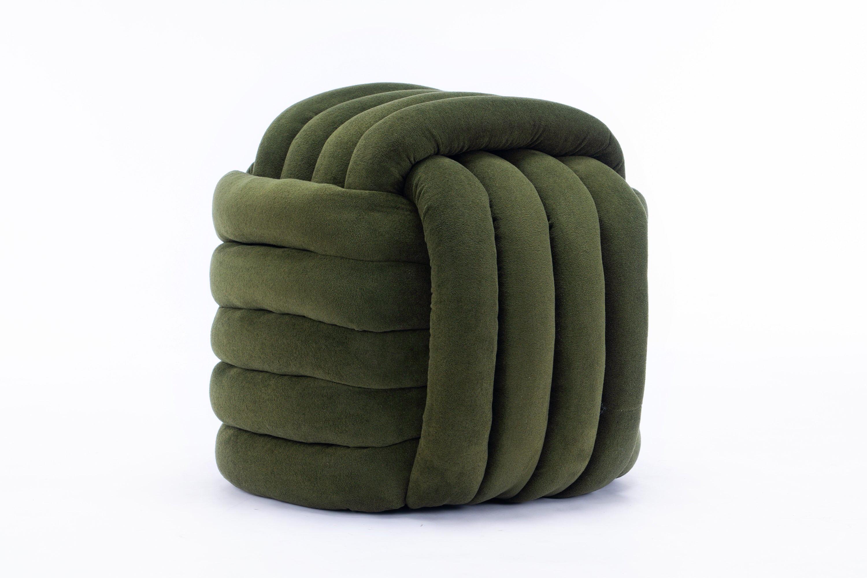 Chenille Knot Design Ottoman Makeup Stool Footstool, Green