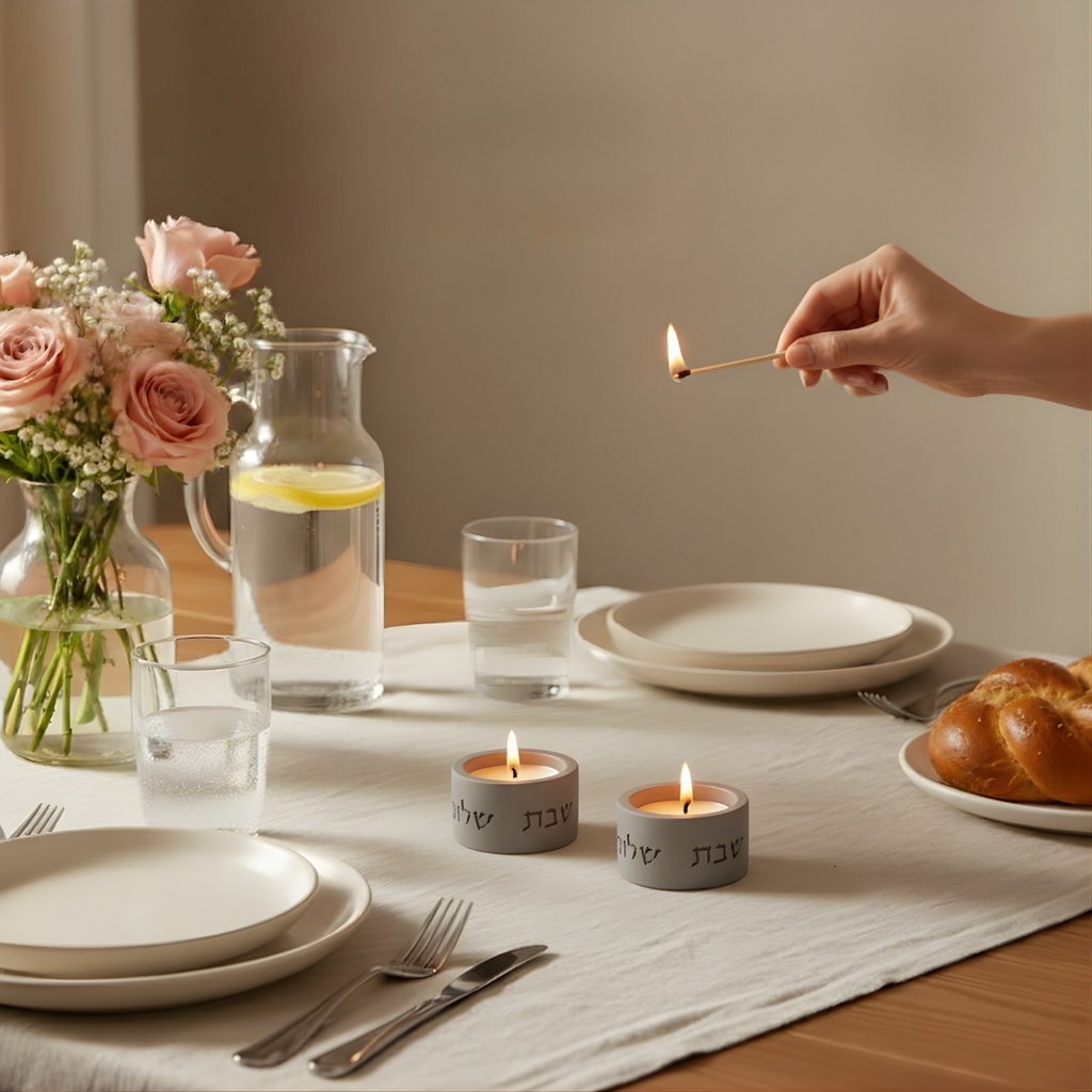 Concrete Shabbat Candle Set & Blessing – Pure Line Series