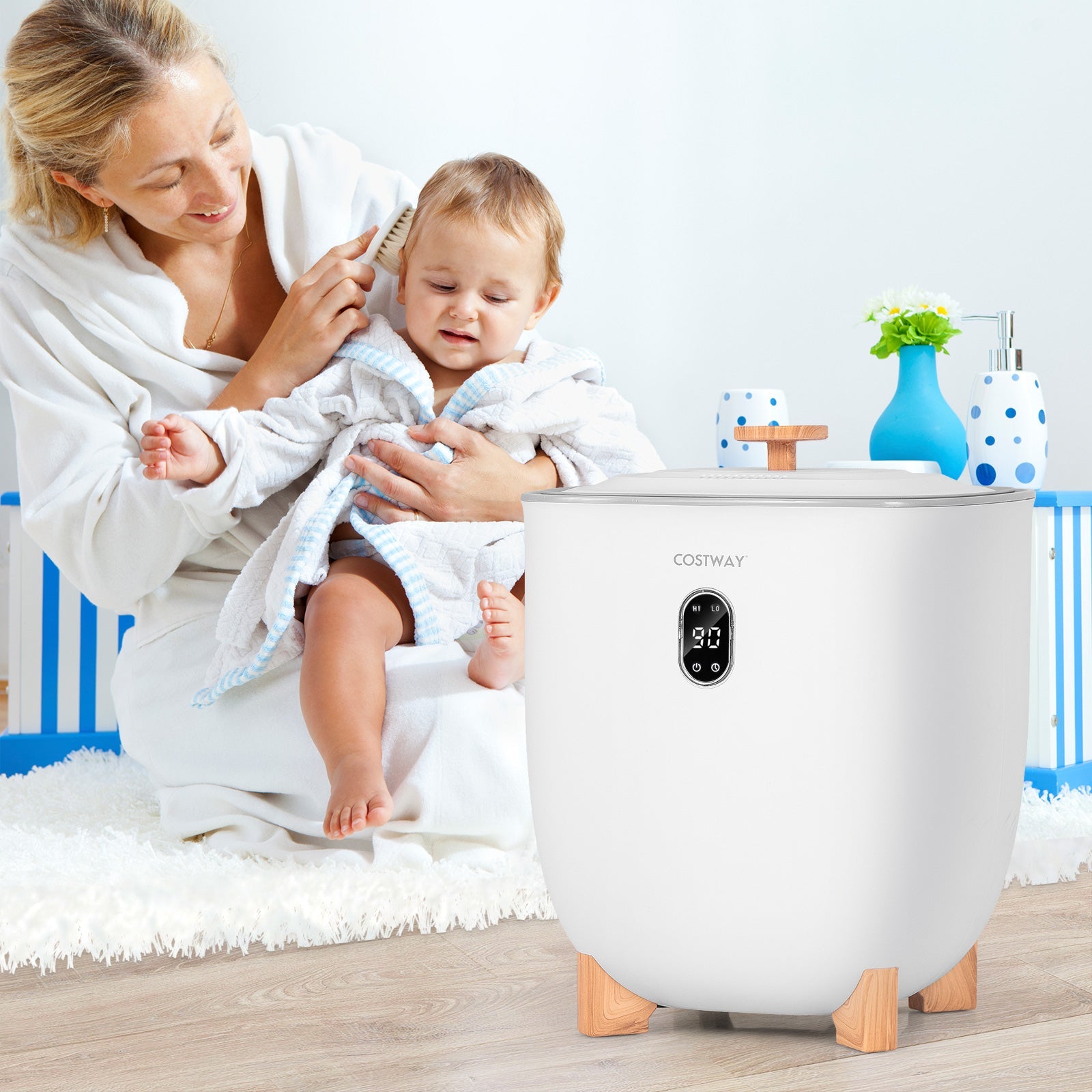 25L Towel Warmer Bucket with 2 Temperature Settings and Auto Shut Off-White