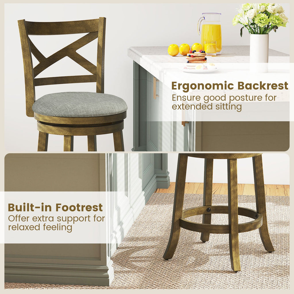 25/30 Inch Swivel Bar Stools Set of 2 with Backrests and Wood Frame