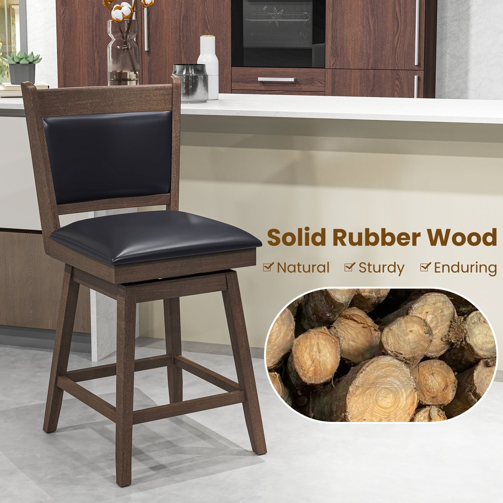 25/29 Inch Padded Bar Stools Set of 2 with Swivel Seat and Footrest
