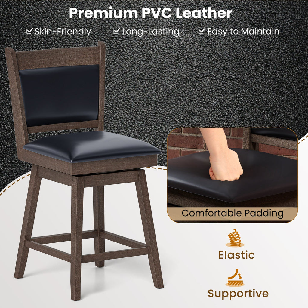 25/29 Inch Padded Bar Stools Set of 2 with Swivel Seat and Footrest