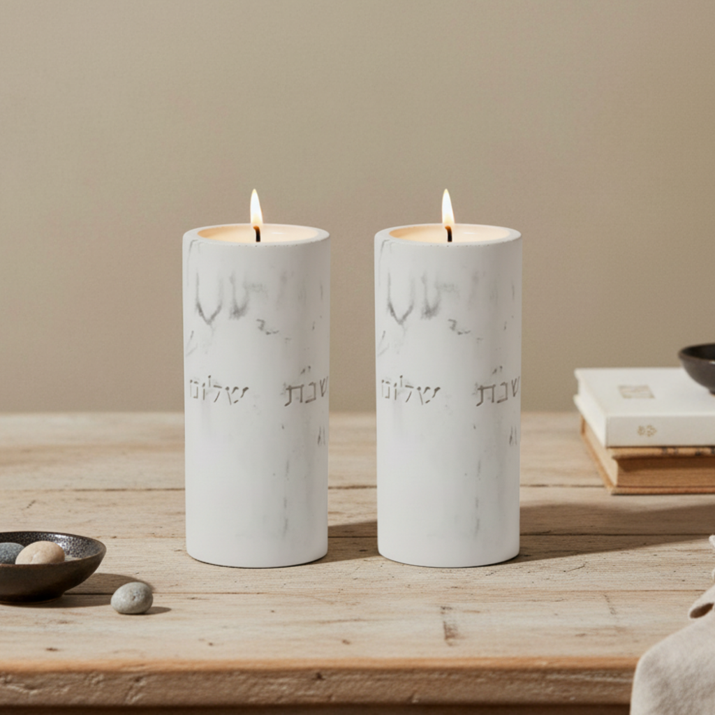 Contemporary Shabbat Candle Holders from Concrete - Flow Series