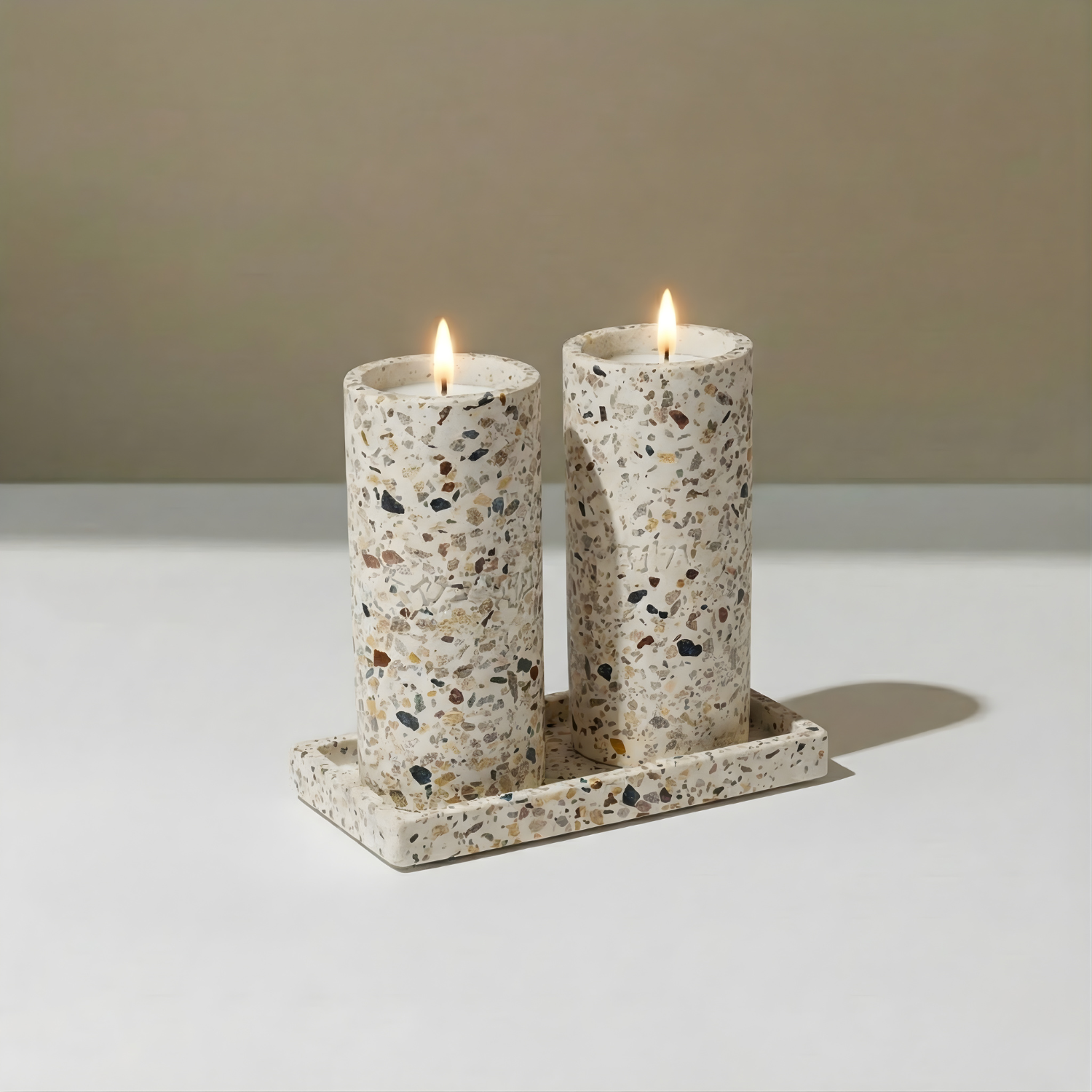 Set of Candle Holders for Shabbat with a designed concrete tray - Stone Glow Series