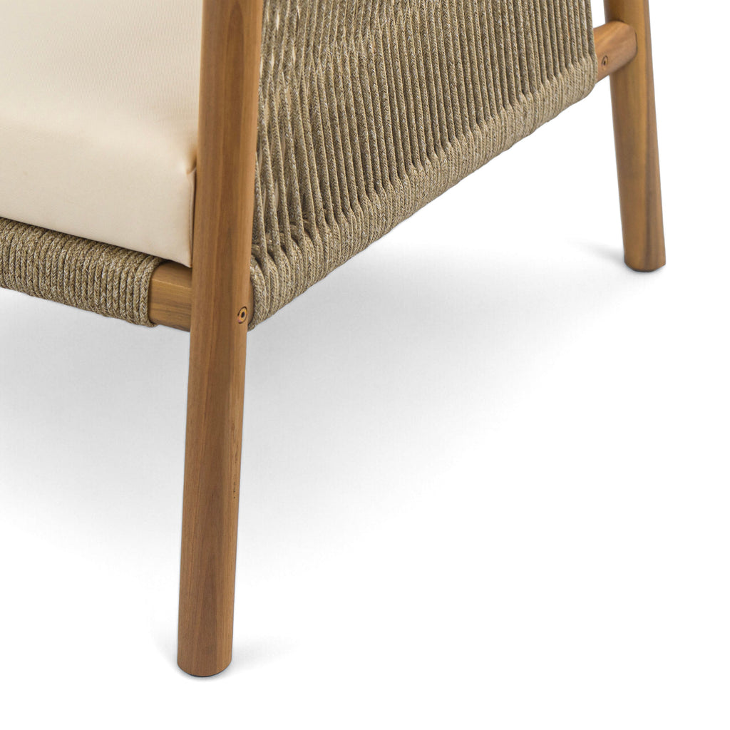 Outdoor Lounge Chair Solid Wood Natural Beige Cushion 28in Wide
