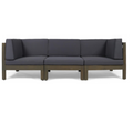 Contemporary 3-Piece Sofa Set with Water Resistant Cushions, Dark Grey, Acacia Wood Frame