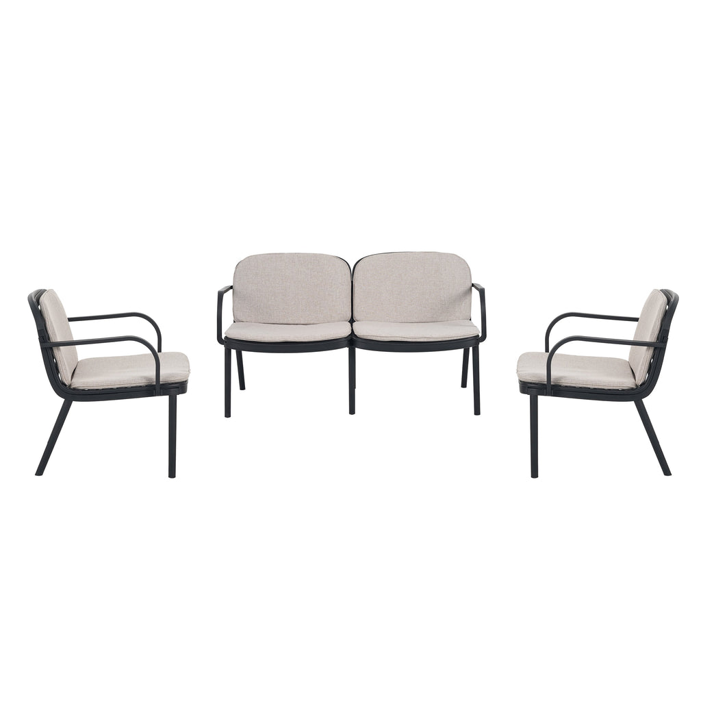 Outdoor Chat Set Polypropylene Black Beige Cushion 3 Piece Loveseat