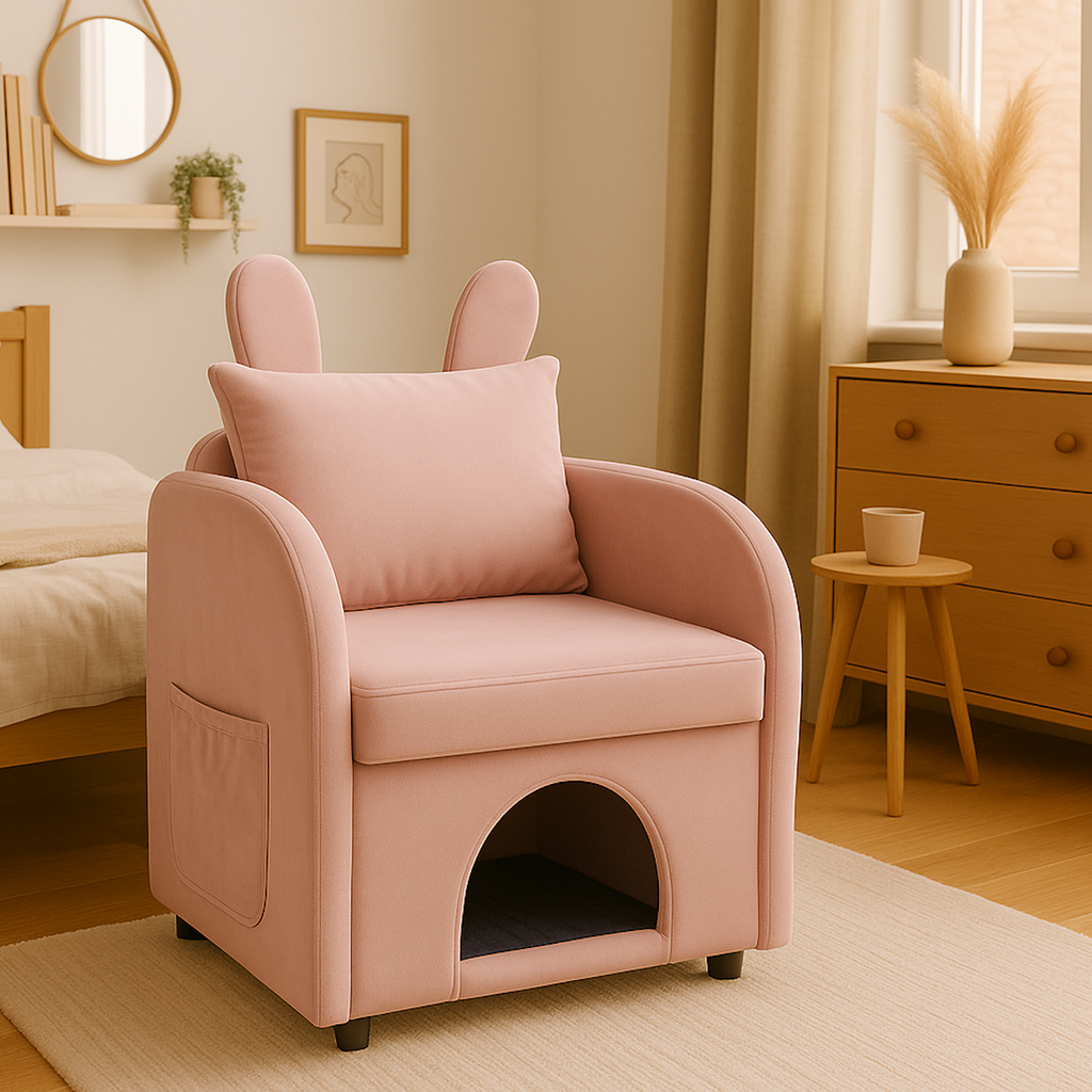 Pink Velvet Accent Chair Bunny Ear Pet Hideaway 27x25x37
