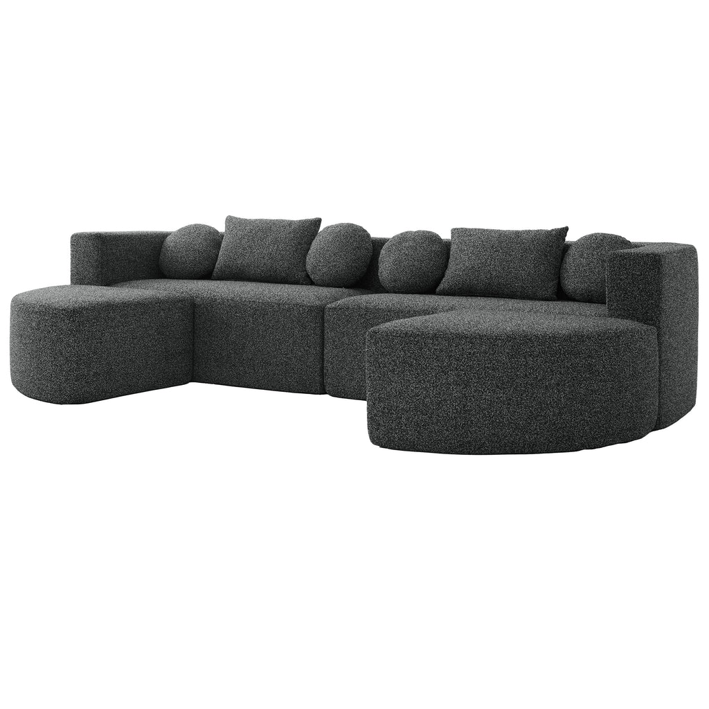 Sectional Sofa U-Shape Modular Boucle Black 6-Seat Deep Seating 114.9x64.5 In