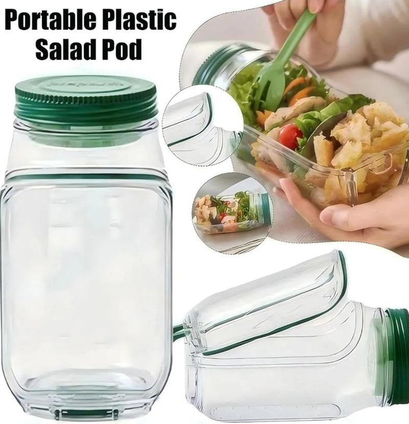 Portable Salad Storage Jar Container with Leakproof Dressing Compartment,Environmentally Friendly Plastic Materials,Microwave/ Dishwasher/Freezer Safe,Suitable for Home, Outdoor, Travel and Party, Work,Fitnessportable,Keeps Food Fresh Ransparent Bowl