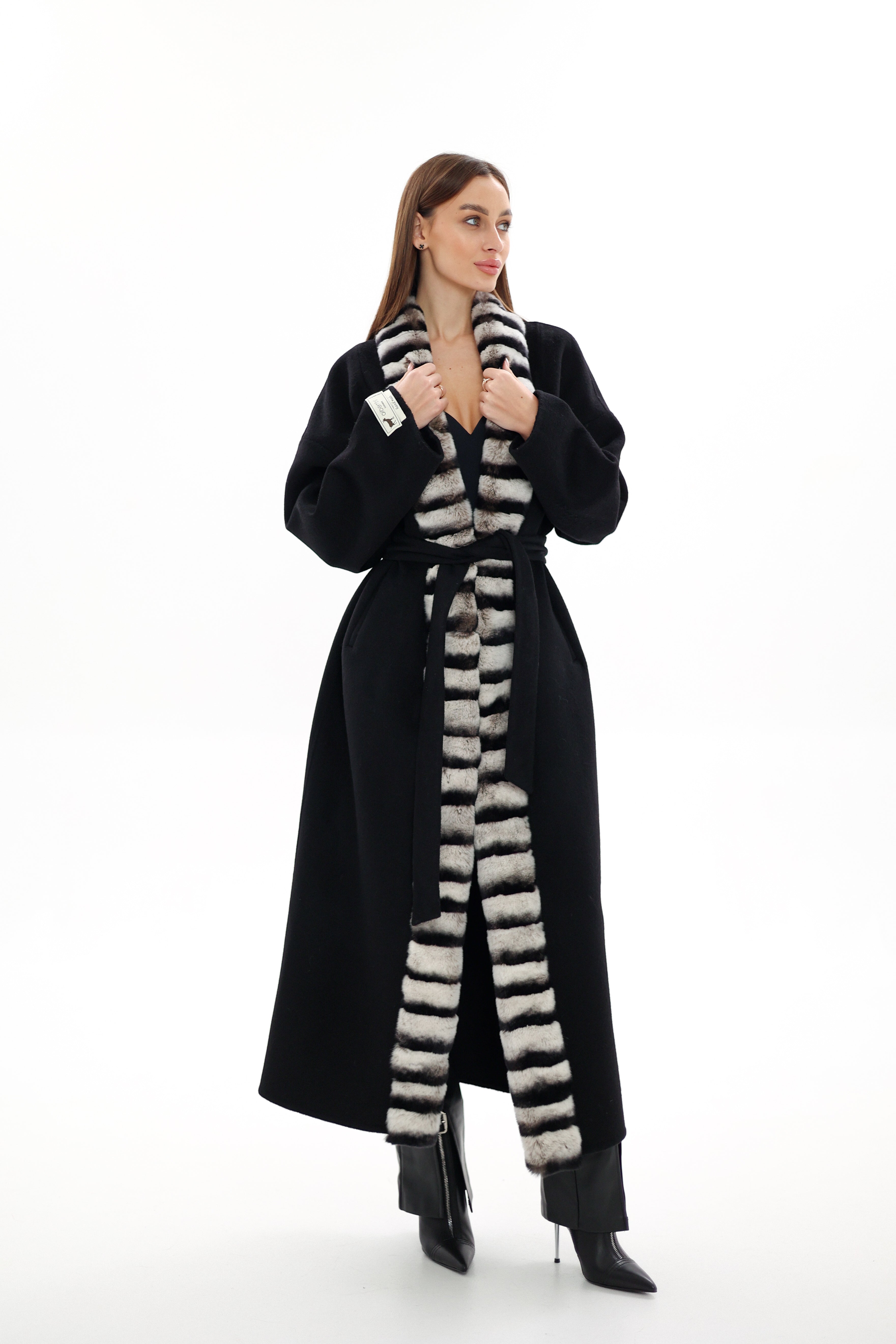 Genuine French Orylag Fur Italian Cashmere Wool Coat