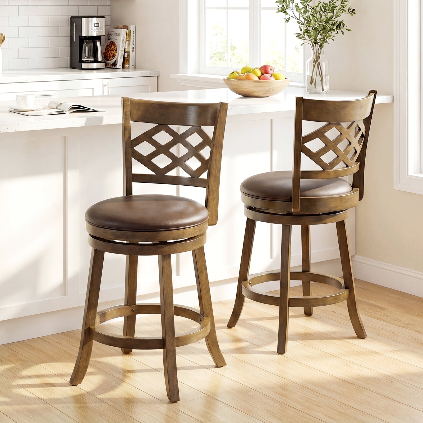 26 Inch Counter Height Bar Stools Set of 2 with Rubber Wood Frame