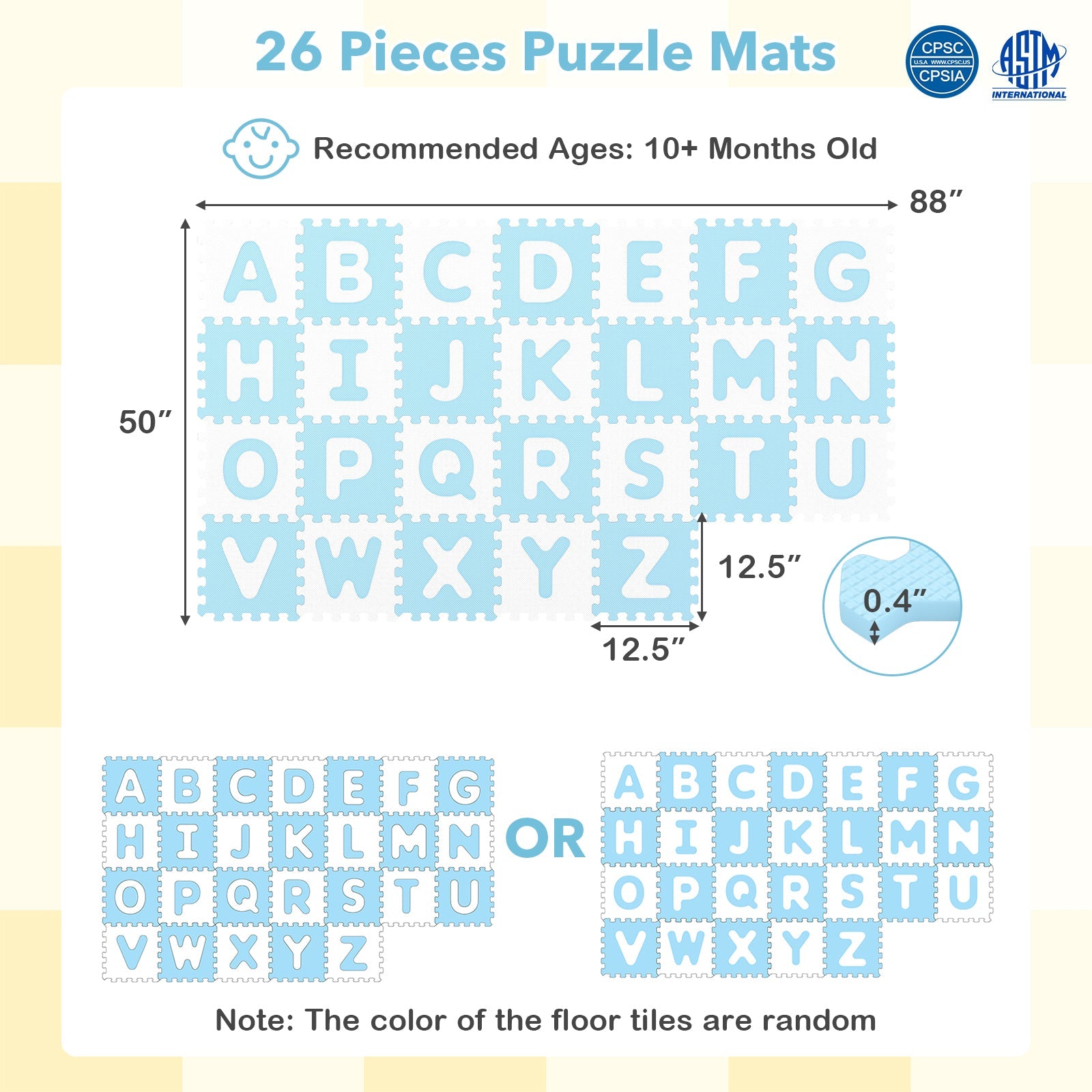 26 Pieces Interlocking ABC Play Mats with Detachable Letters