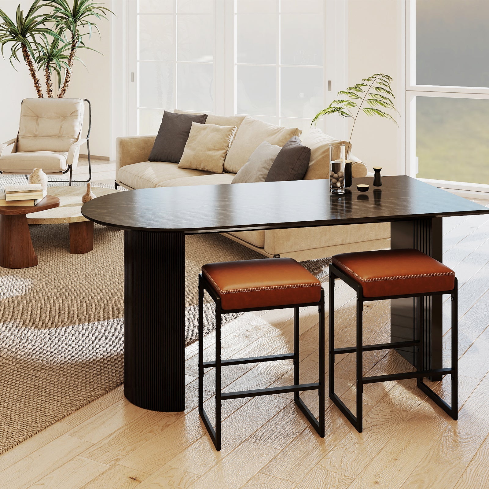 26 inch Bar Stools Set of 2 Counter Height Barstools with Faux Leather Upholstered Seat
