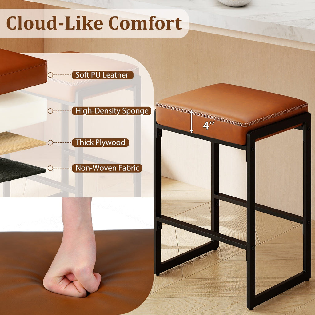 26 inch Bar Stools Set of 2 Counter Height Barstools with Faux Leather Upholstered Seat
