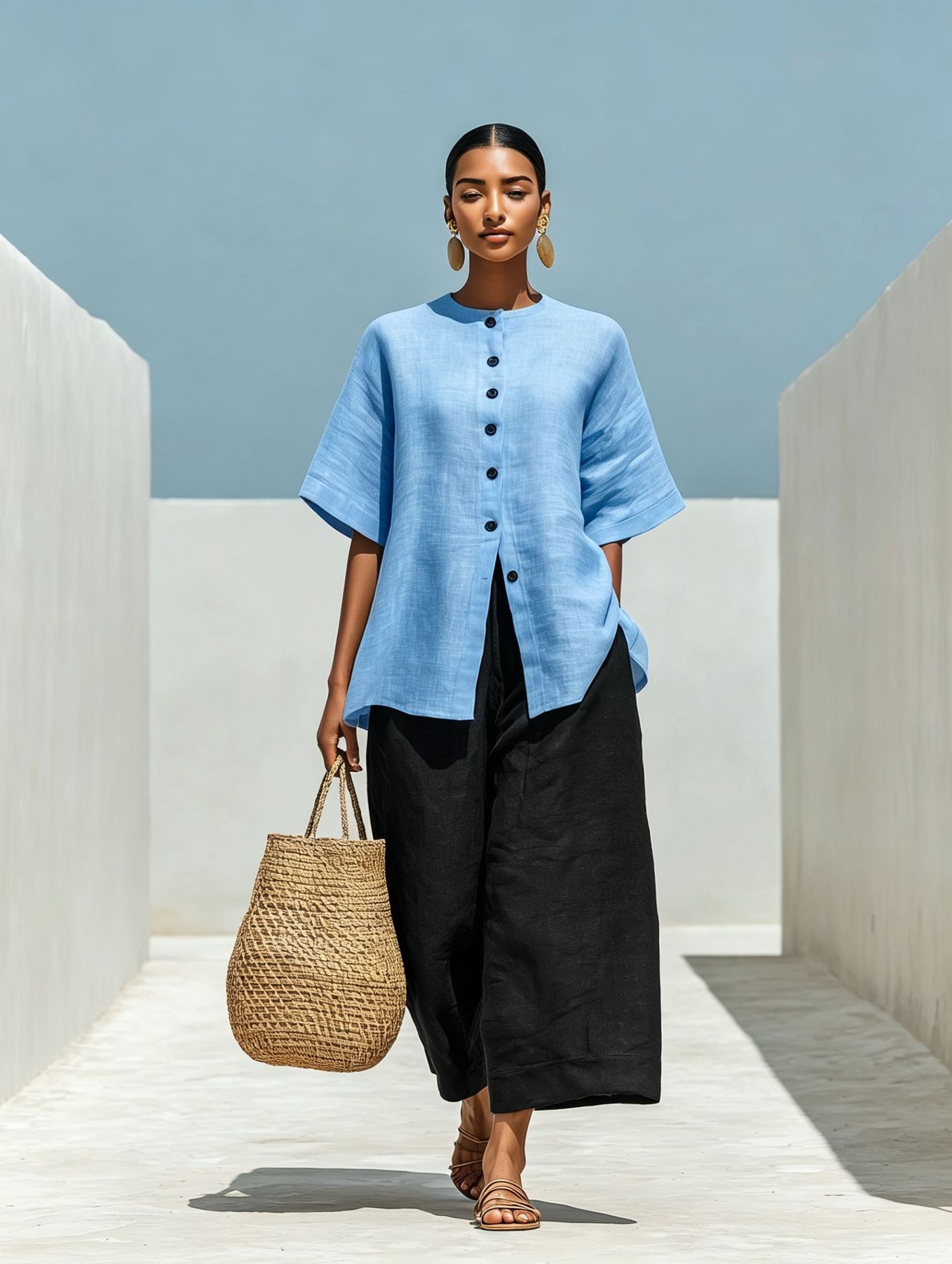 Linen Blend Cardigan Top & Cropped Wide-Leg Pants Set – 5 Colors S–3XL