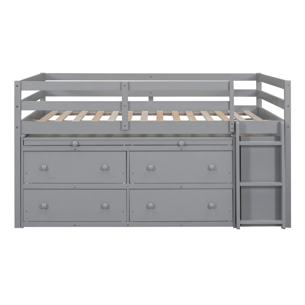 Loft Bed With Retractable Writing Desk And 4 Drawers, With Lateral Portable Desk And Shelves