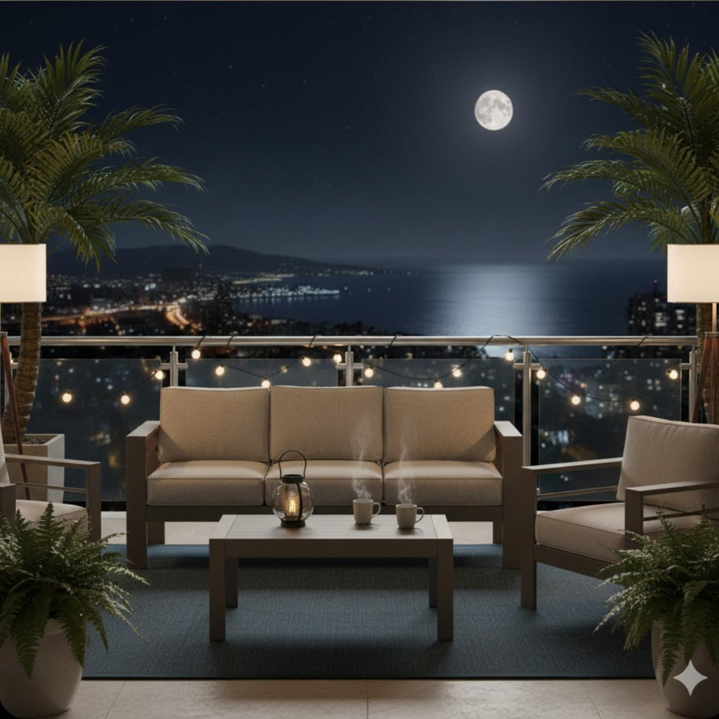Outdoor Patio Set Iron Khaki 2 Piece 3 Seat Sofa 5 in Cushions 43in Table