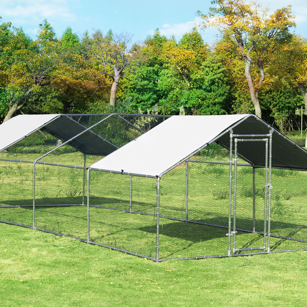 26.2 x 9.5 ft Large Walk-In Chicken Coop with Roof Cover