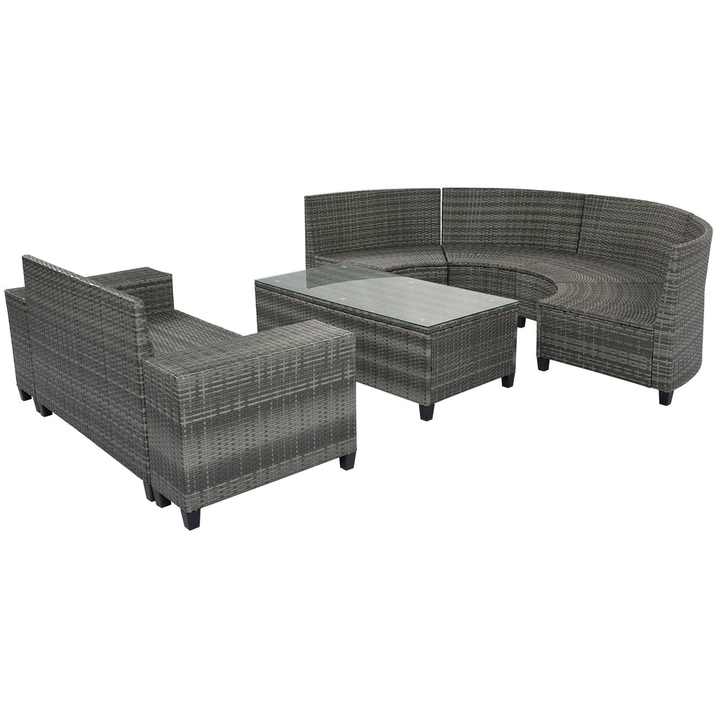 Outdoor Sectional Set PE Wicker Steel Gray Half Moon 8 Piece 250 LB