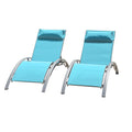 Outdoor Lounge Chair Aluminum Lake Blue Textilene 5 Position Set 2 350 LB